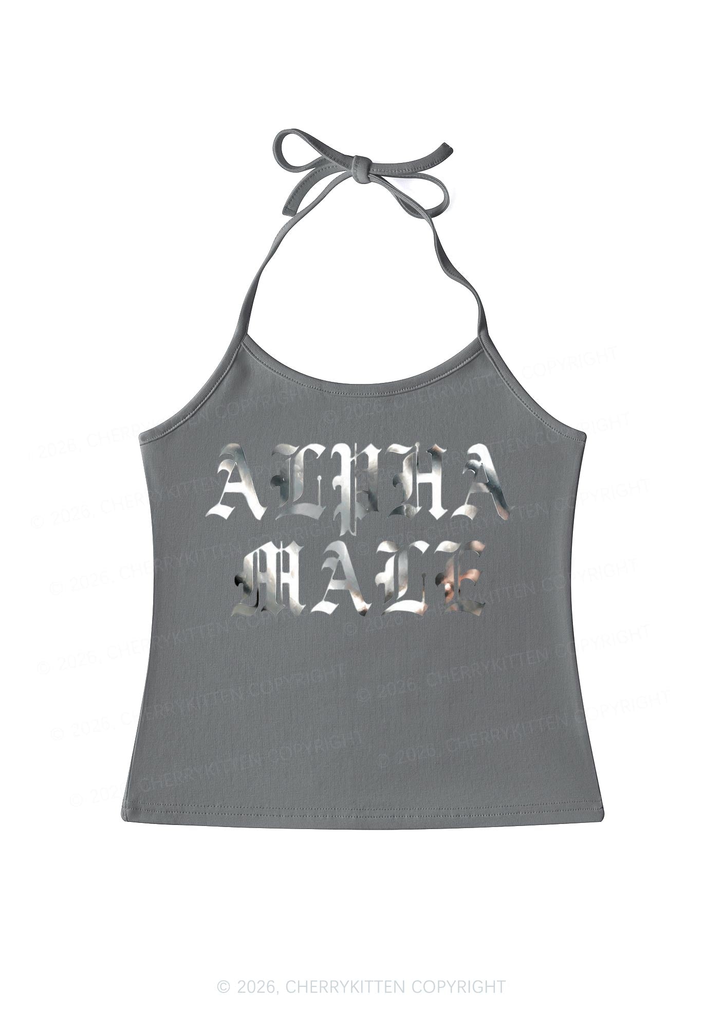Alpha Male Silver Foil Printed Y2K Halter Neck Cami Cherrykitten