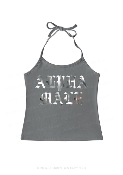 Alpha Male Silver Foil Printed Y2K Halter Neck Cami Cherrykitten