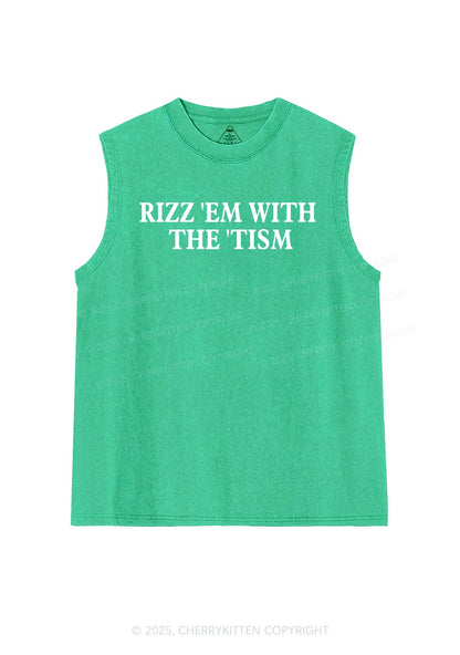 Rizz With Tism Y2K Washed Muscle Tank Cherrykitten