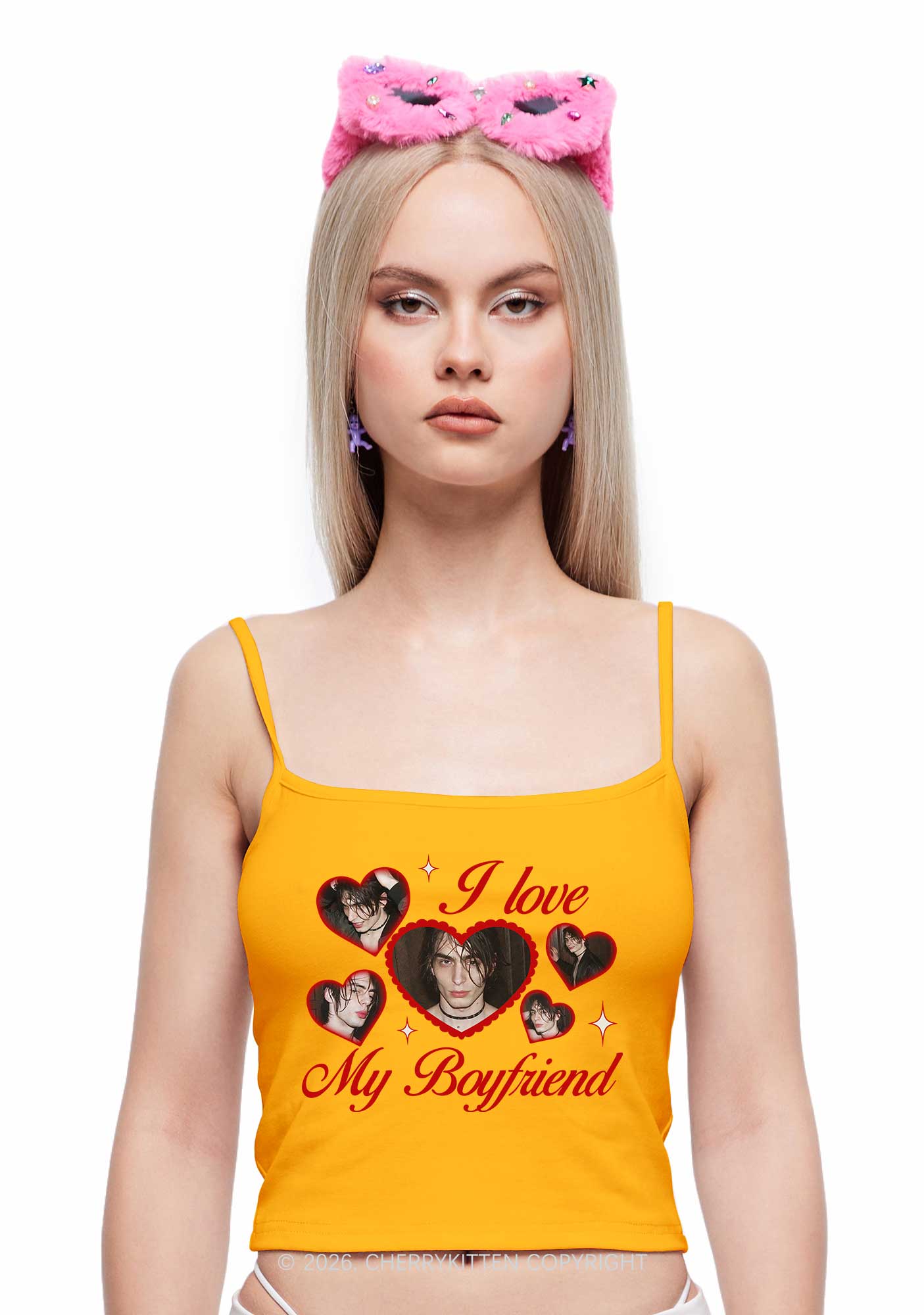 Custom Photo I Love My GF BF Valentine's Day Y2K Spaghetti Strap Cami Cherrykitten