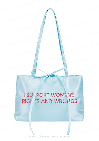 Rhinestone I Support Women Y2K Satin Bags Cherrykitten