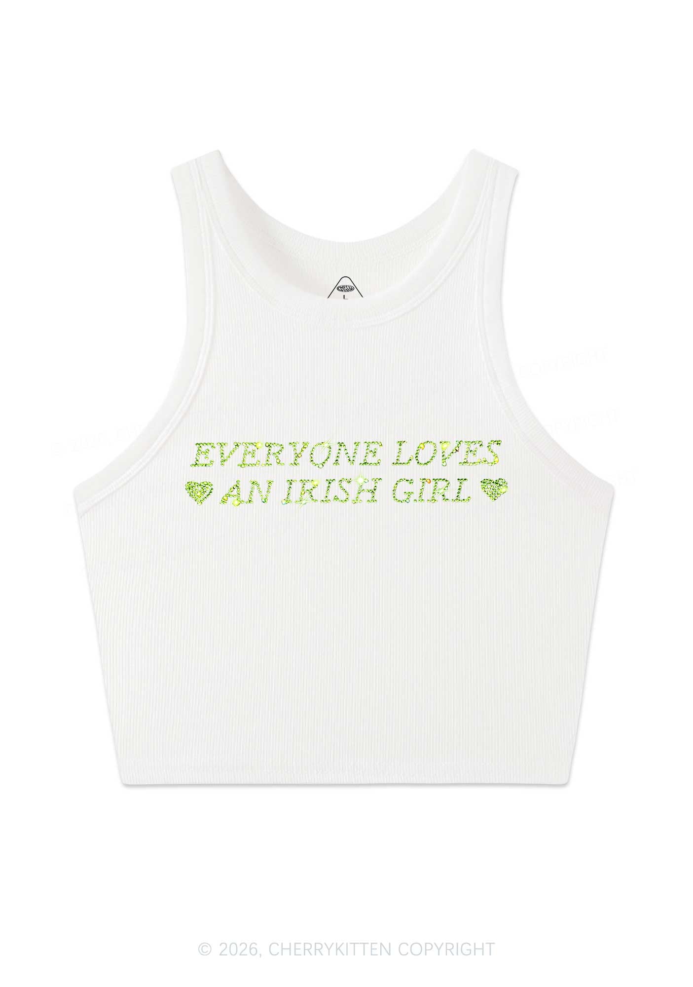Rhinestone Everyone Loves Irish Girl St Patricks Y2K Crop Tank Top Cherrykitten