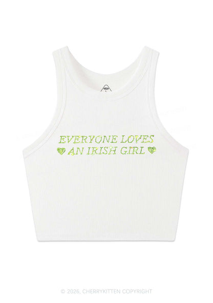 Rhinestone Everyone Loves Irish Girl St Patricks Y2K Crop Tank Top Cherrykitten