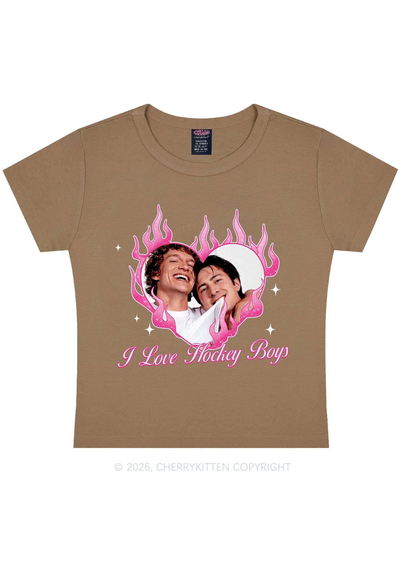 I Love Hockey Boys Pink Heart HR Y2K Baby Tee Cherrykitten