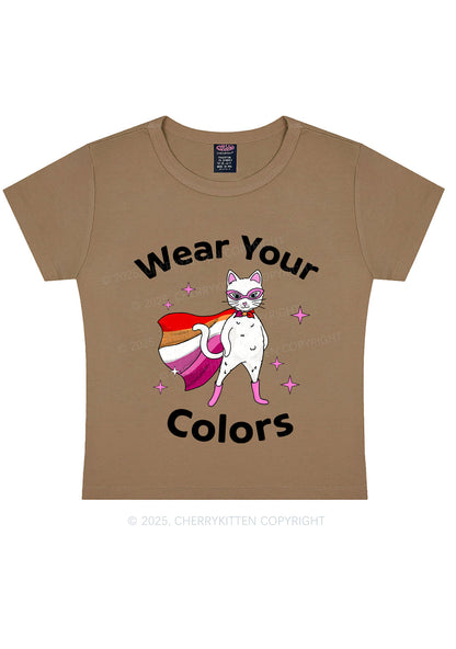 Lesbian Flag Cat Pride Y2K Baby Tee Cherrykitten