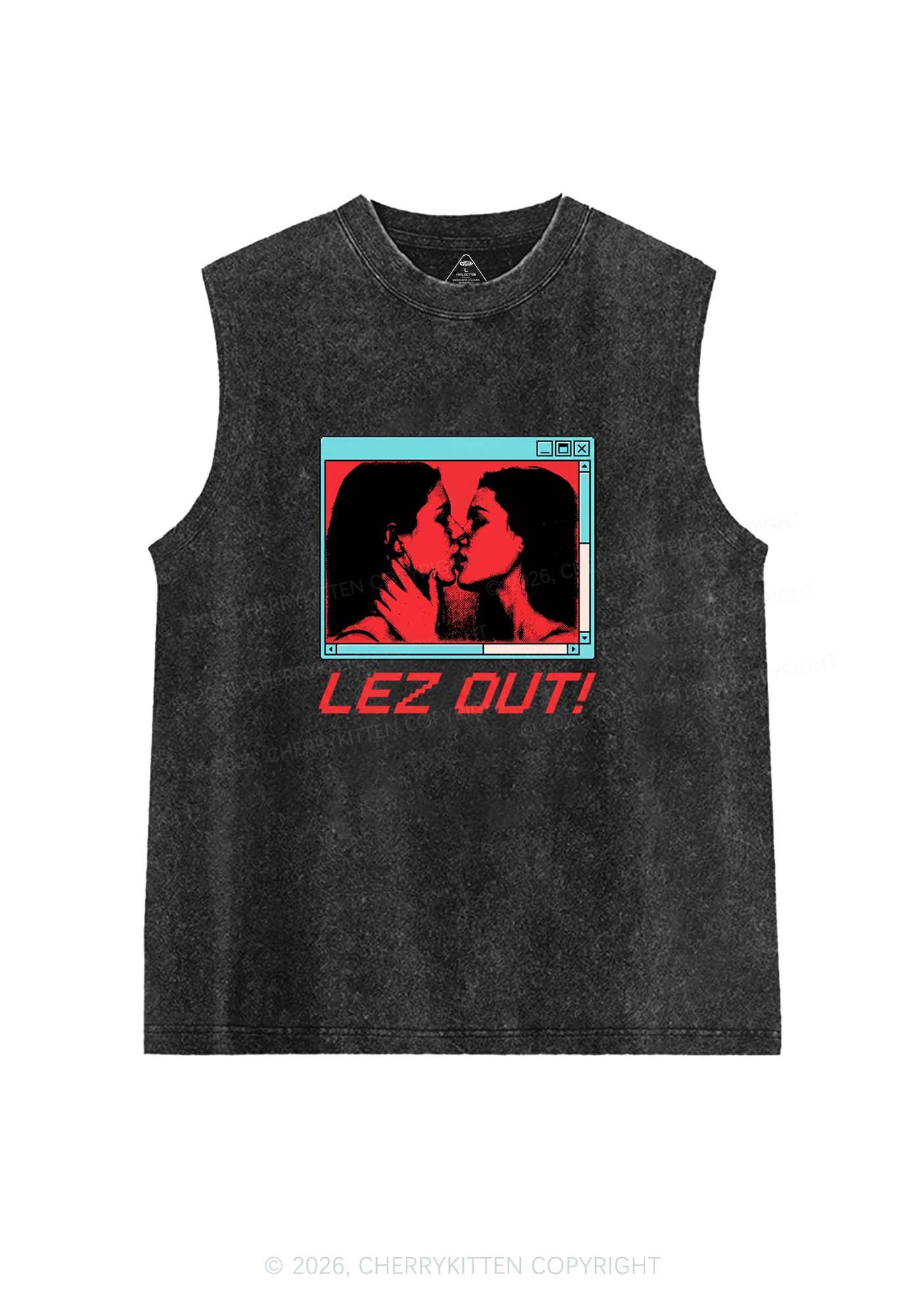 Lez Out Pride Y2K Washed Muscle Tank Cherrykitten