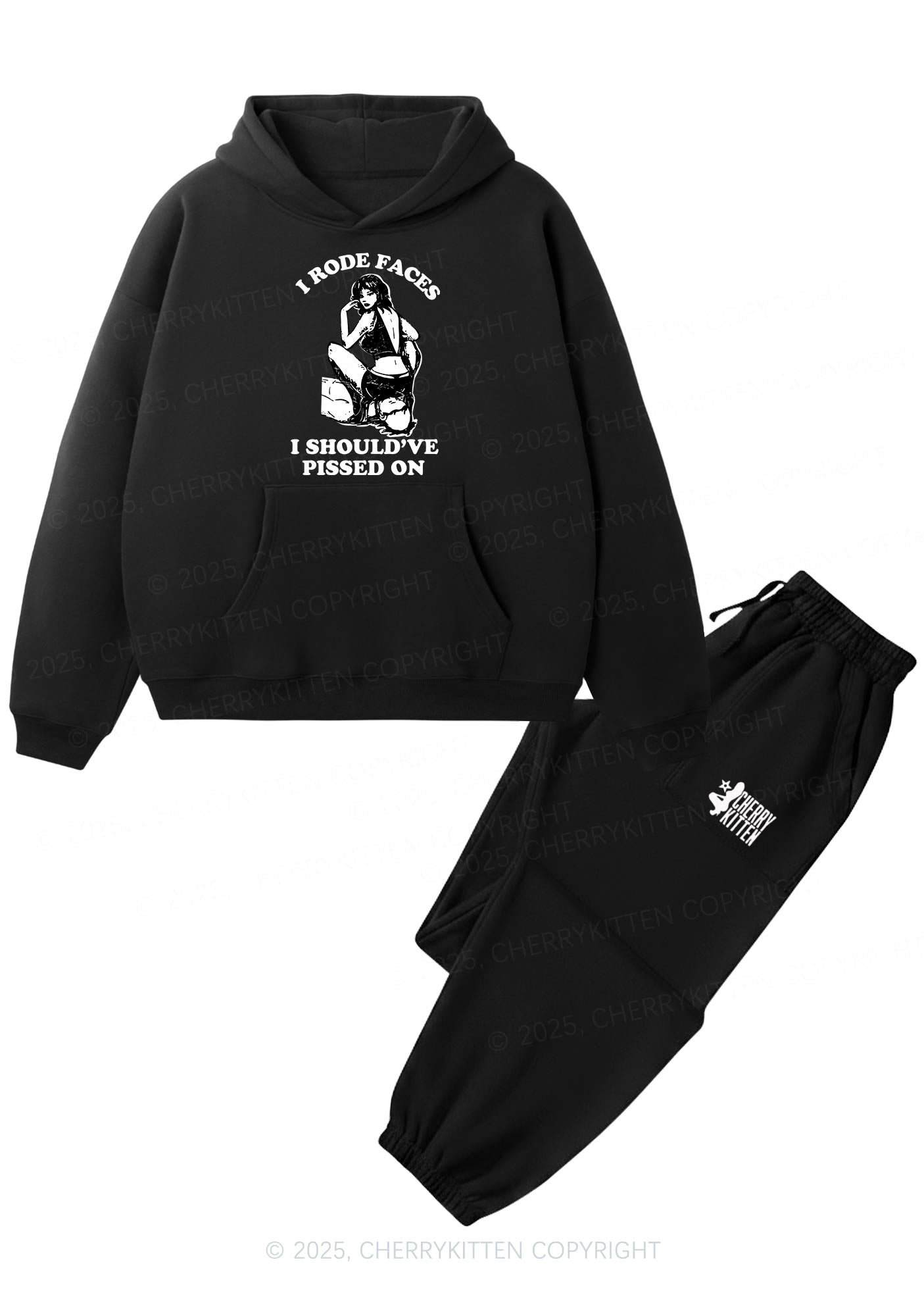 I Rode Faces Y2K Fleece Hoodie Set Cherrykitten
