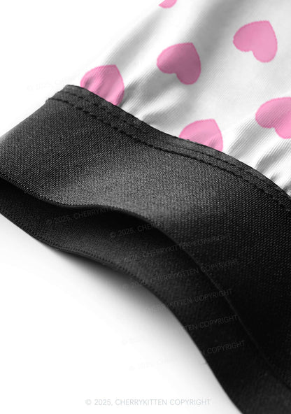 Plain Pink Heart Valentine's Day Y2K Print Couples Boxer Thong Set Cherrykitten