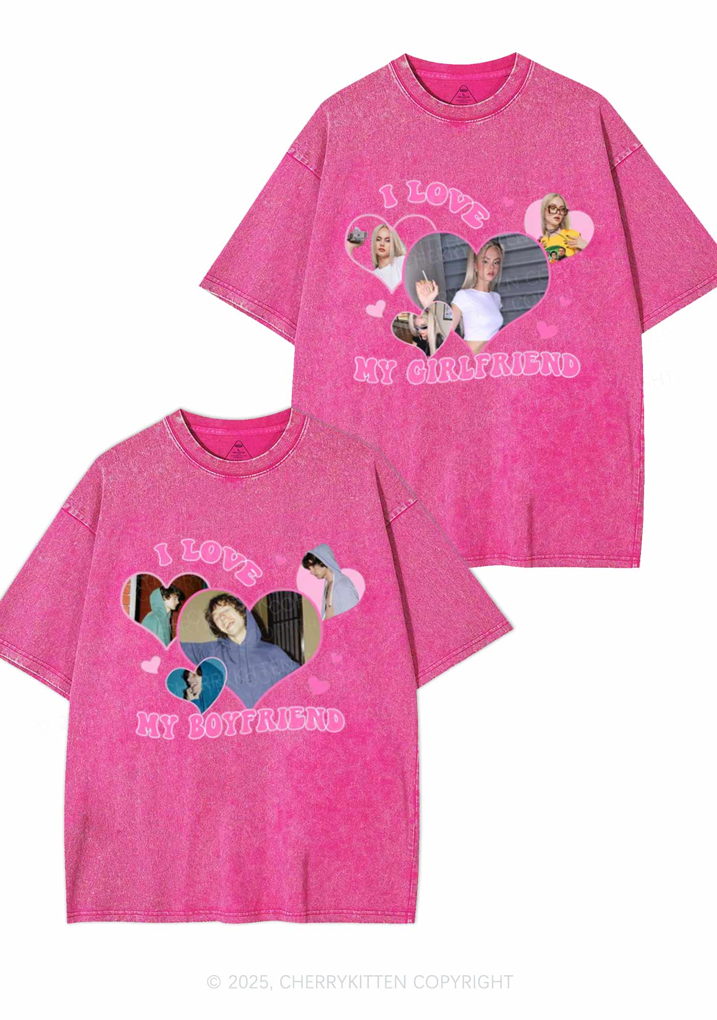 Custom GF BF Photo Y2K Valentine's Day Washed Tee Cherrykitten