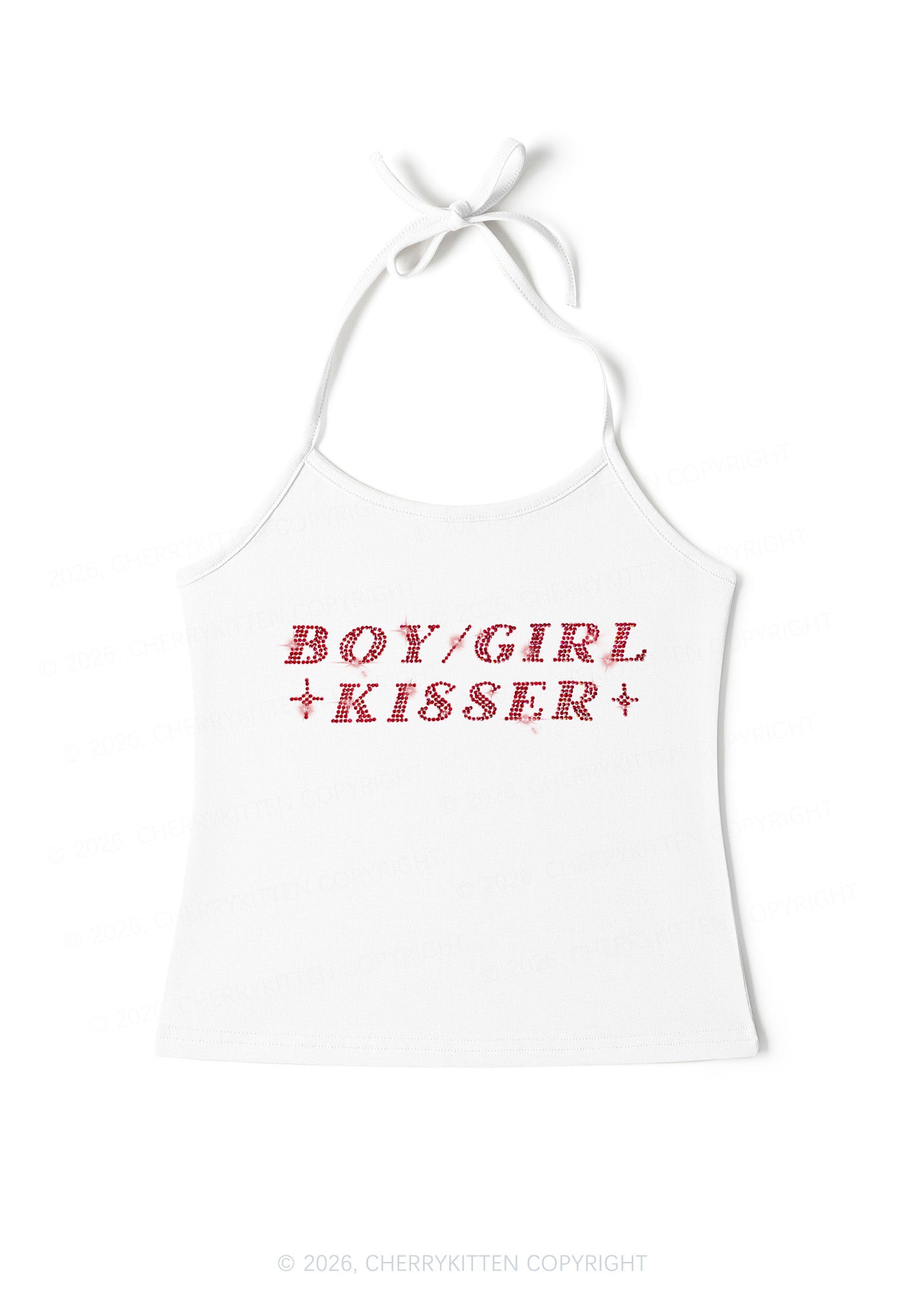 Rhinestone Boy Girl Kisser Pride Y2K Halter Neck Cami Cherrykitten