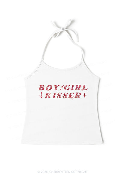 Rhinestone Boy Girl Kisser Pride Y2K Halter Neck Cami Cherrykitten