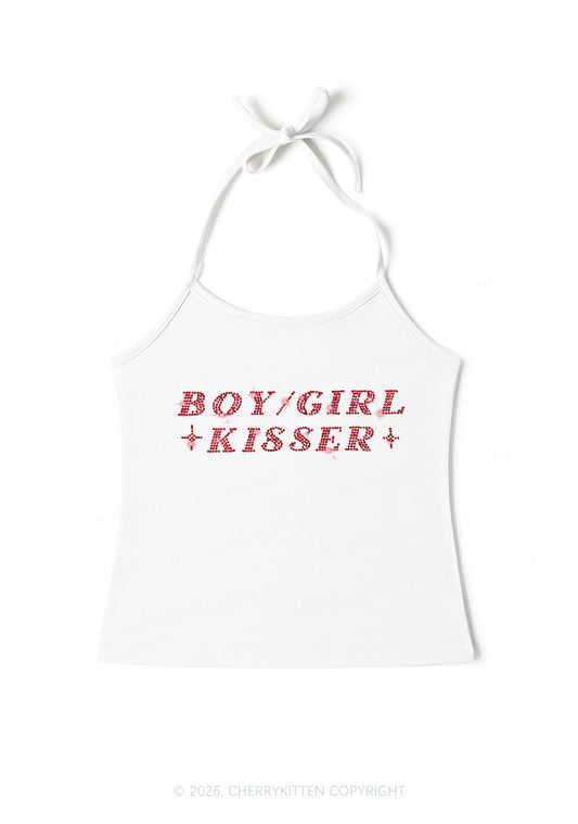 Rhinestone Boy Girl Kisser Pride Y2K Halter Neck Cami Cherrykitten