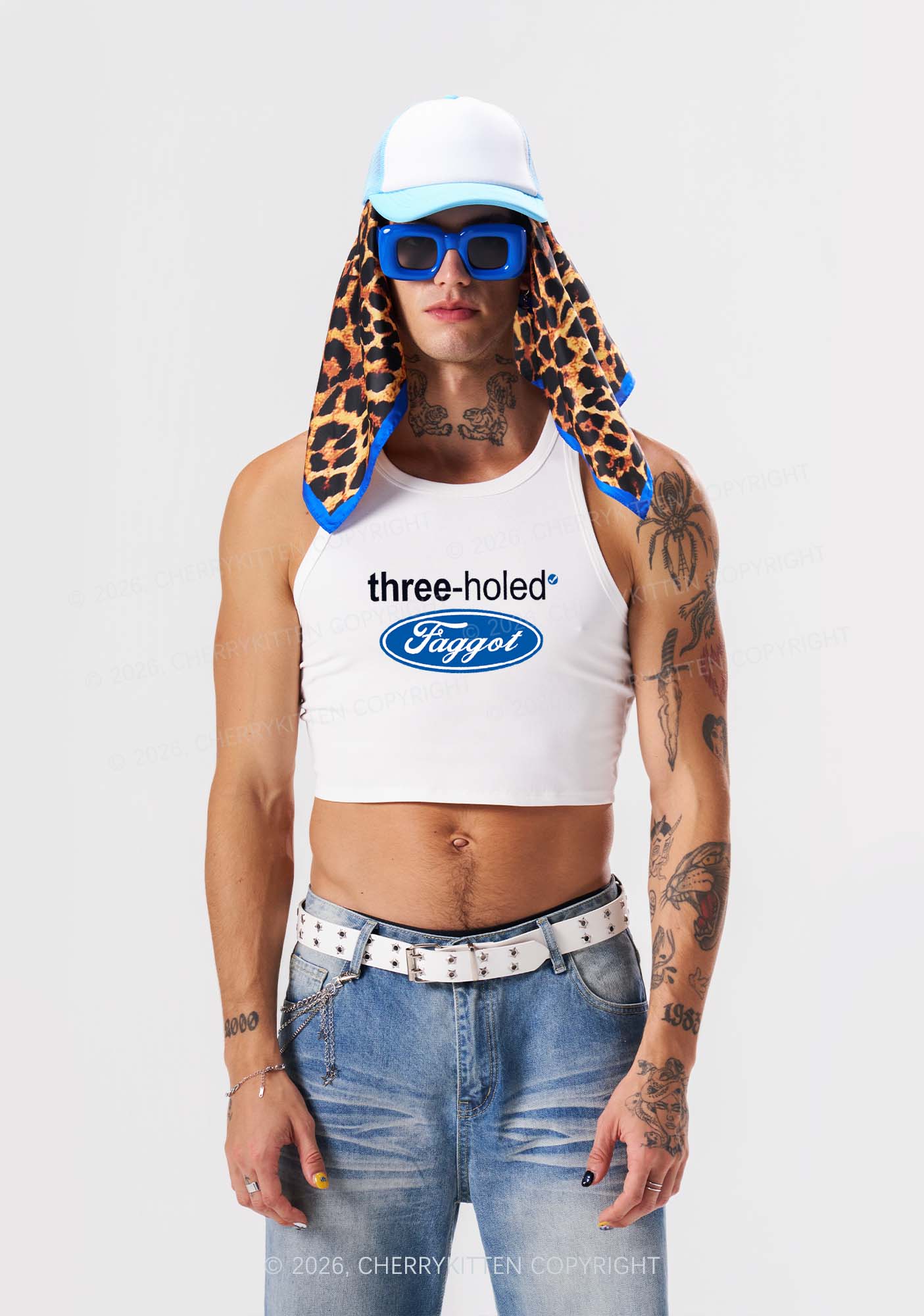 Three Holed Faggot Pride Y2K Crop Tank Top Cherrykitten