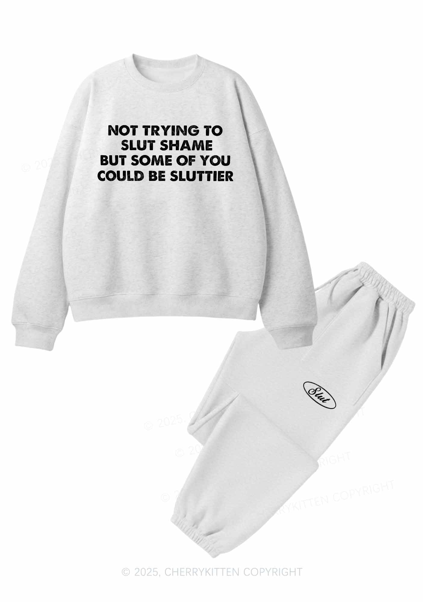 Not Trying To Slxt Shame Y2K Fleece Sweatshirts Set Cherrykitten