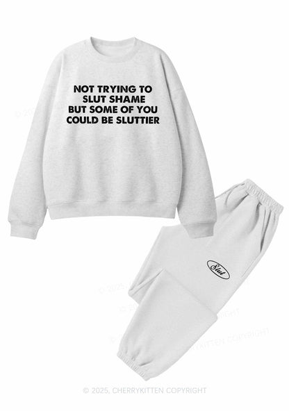 Not Trying To Slxt Shame Y2K Fleece Sweatshirts Set Cherrykitten