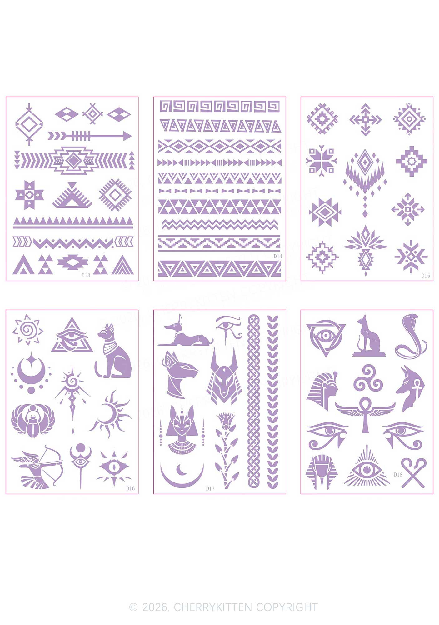 6pcs Ethnic Style Sticker Y2K Temporary Tattoo Cherrykitten
