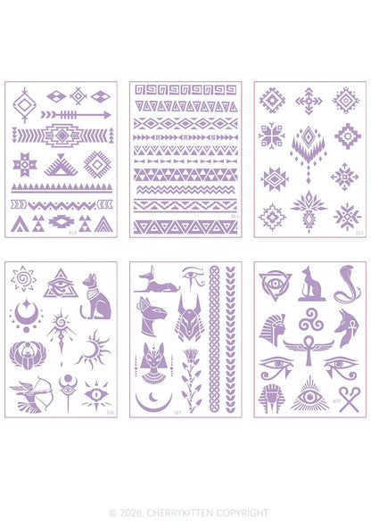6pcs Ethnic Style Sticker Y2K Temporary Tattoo Cherrykitten