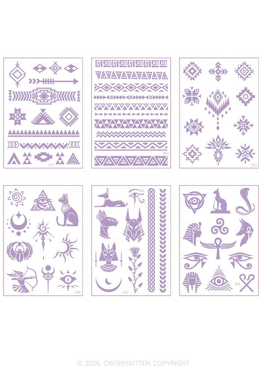 6pcs Ethnic Style Sticker Y2K Temporary Tattoo Cherrykitten