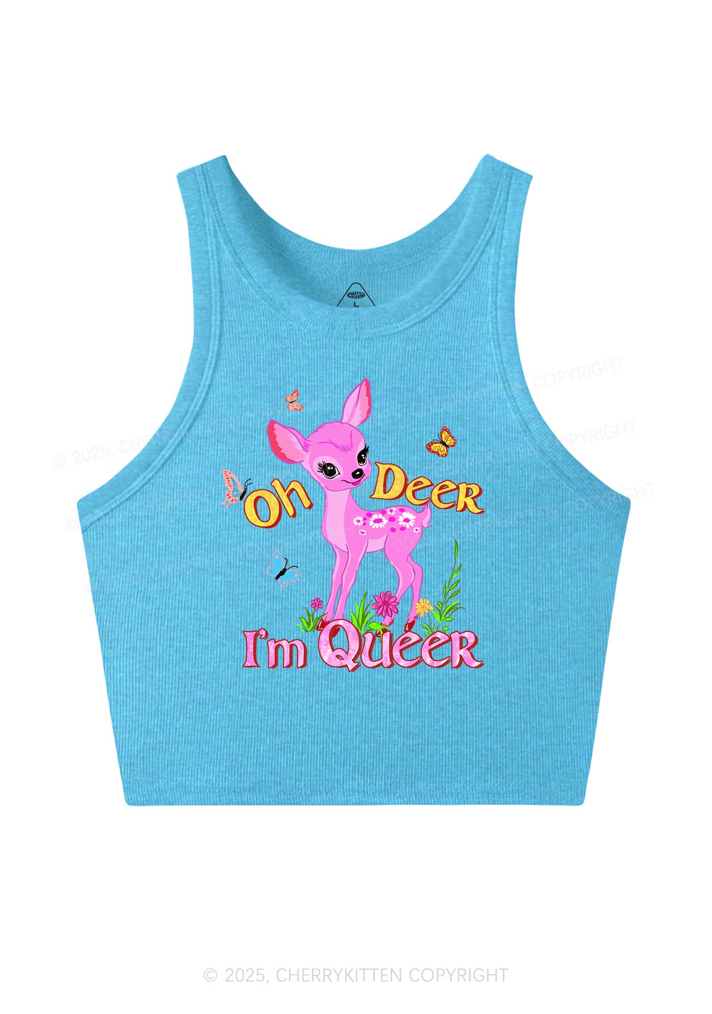 Oh Deer Im Queer Pride Y2K Crop Tank Top Cherrykitten
