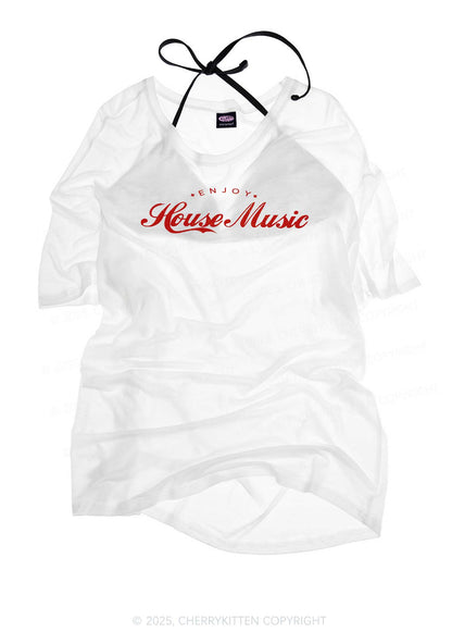 Enjoy House Music Y2K Sheer Boyfriend Tee Cherrykitten