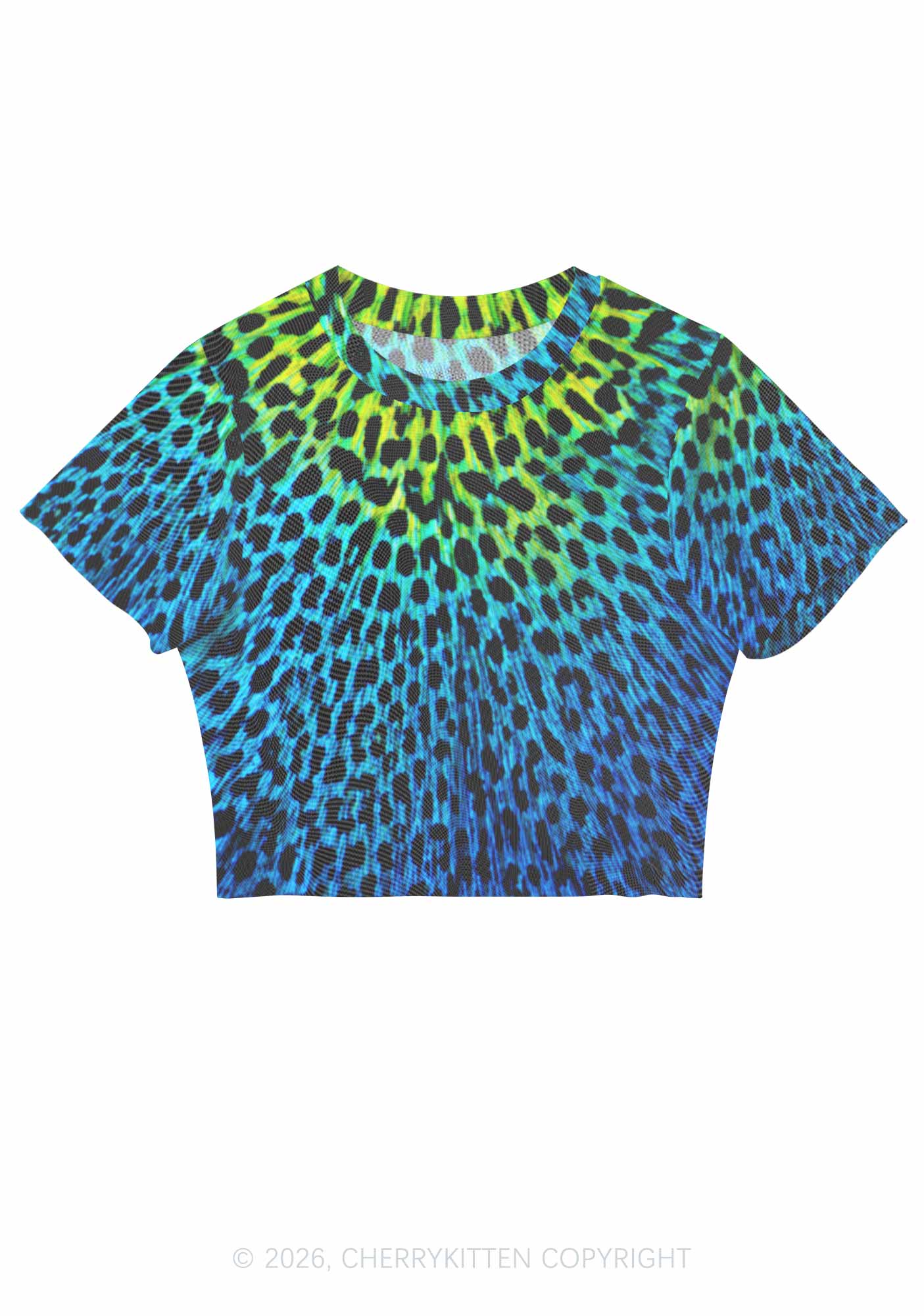 Peacock Feather Texture Y2K Mesh Crop Top Cherrykitten