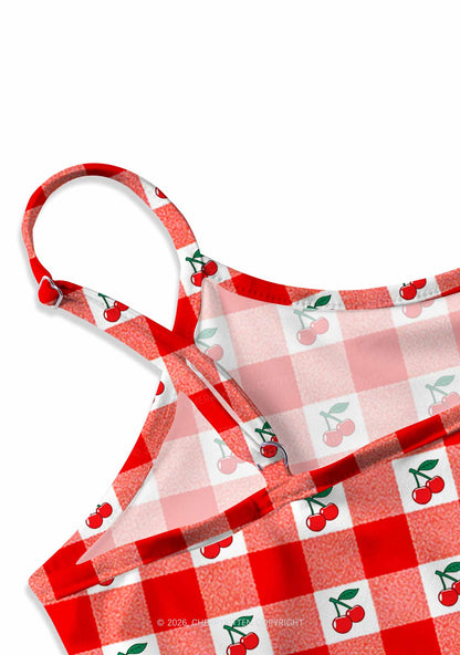 Red Plaid Cherry Y2K Print Cami Crop Top Cherrykitten