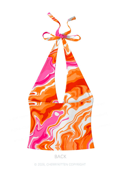 Lesbian Liquid Tie Dye Pride Y2K Print Halter Deep V Neck Cami Cherrykitten
