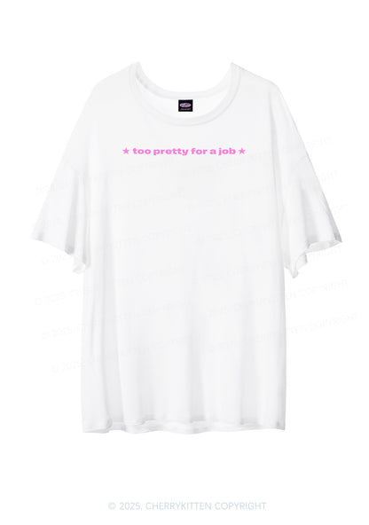 Too Pretty For Job Y2K Sheer Boyfriend Tee Cherrykitten