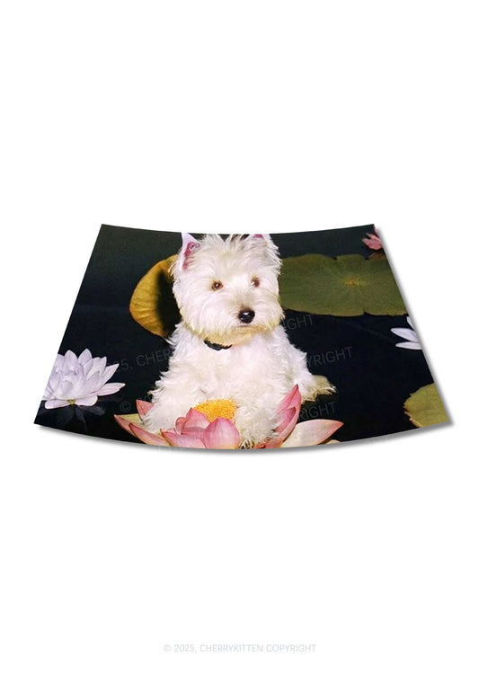 Puppy On Lotus Y2K Print Mini Skirt Cherrykitten
