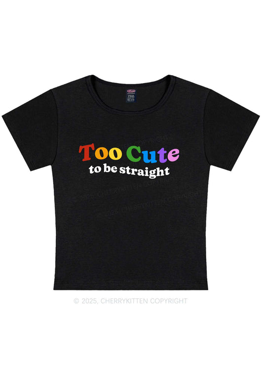 Too Cute To Be Straight Pride Y2K Baby Tee Cherrykitten