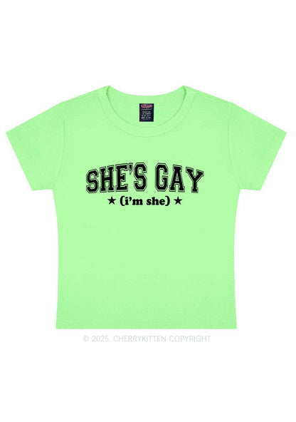 She Is Gay Y2K Baby Tee Cherrykitten