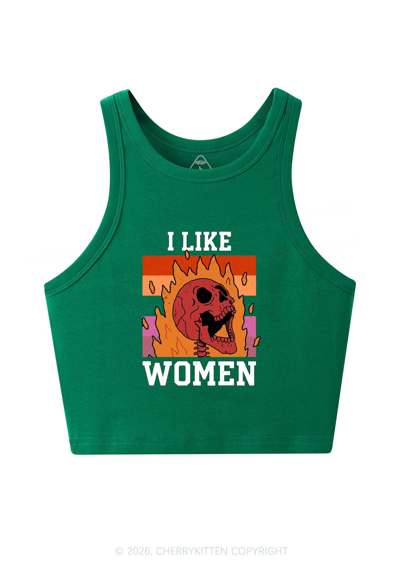 I Like Women Skull Pride Y2K Crop Tank Top Cherrykitten