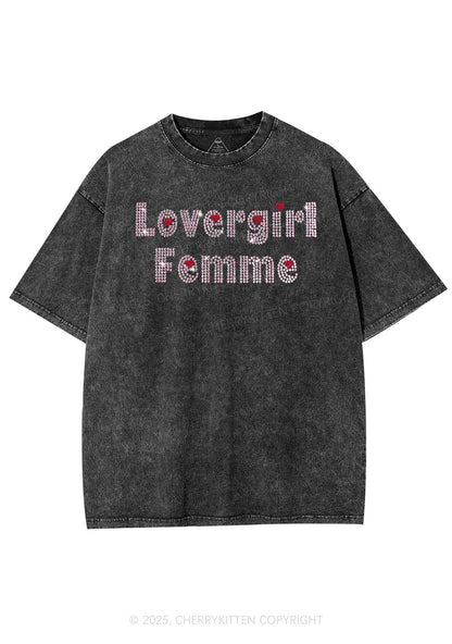 Rhinestone Lovergirl Femme Y2K Shirts Washed Tee Cherrykitten