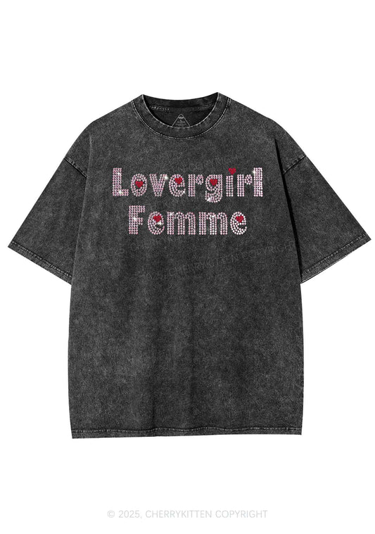 Rhinestone Lovergirl Femme Y2K Shirts Washed Tee Cherrykitten