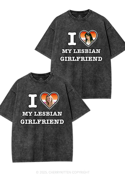 Custom My Lesbian GF Pride Y2K Valentine's Day Washed Tee Cherrykitten