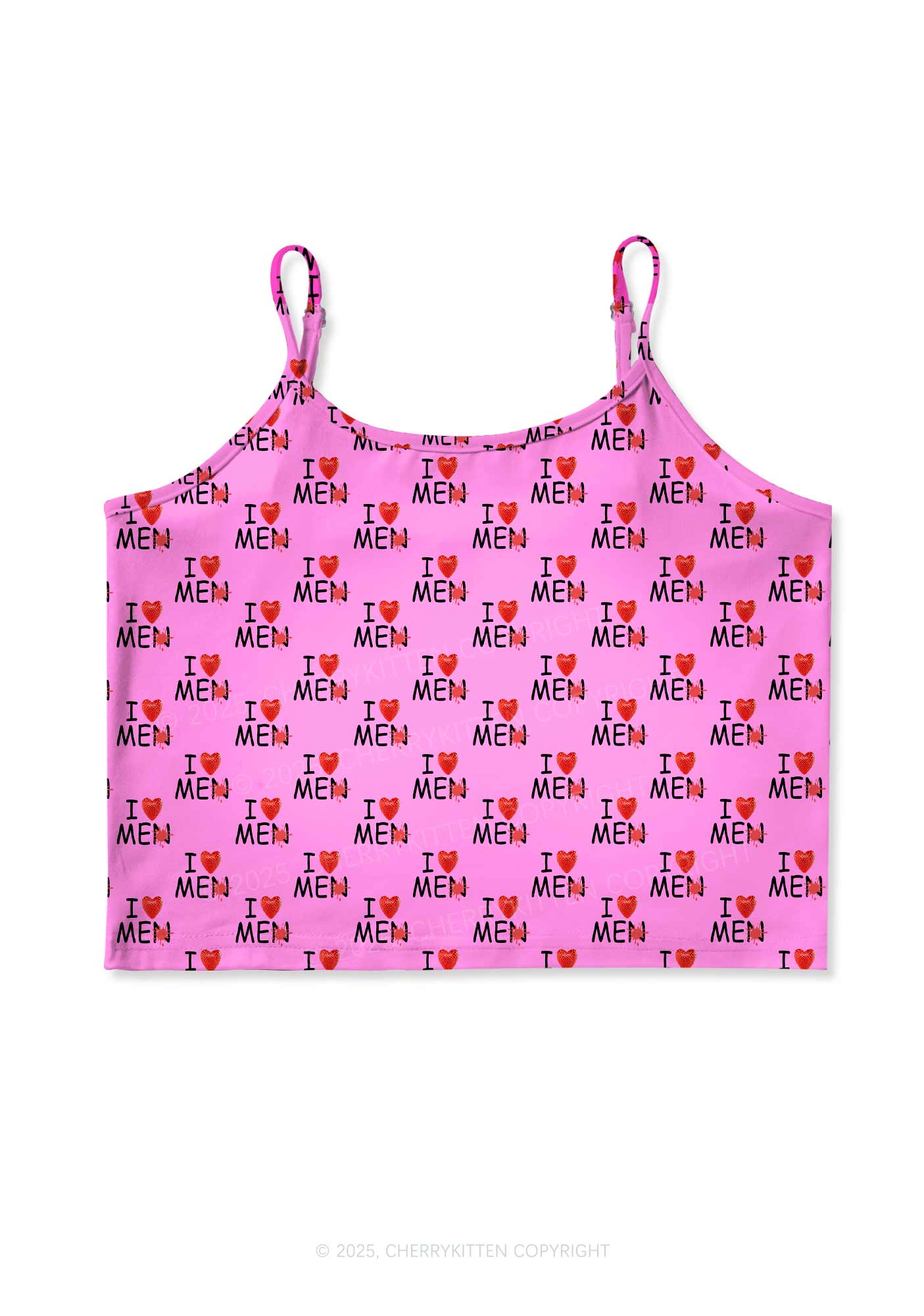 Love Me Not Men Pink Valentine's Day Y2K Print Cami Crop Top Cherrykitten