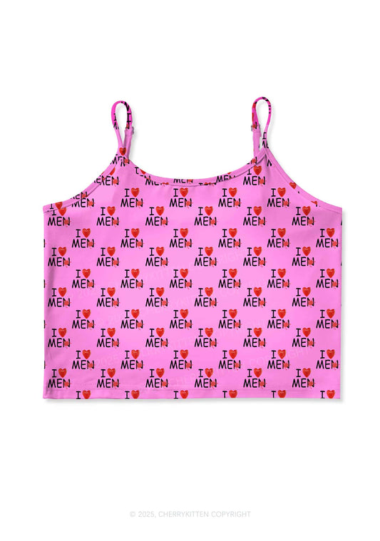 Love Me Not Men Pink Valentine's Day Y2K Print Cami Crop Top Cherrykitten