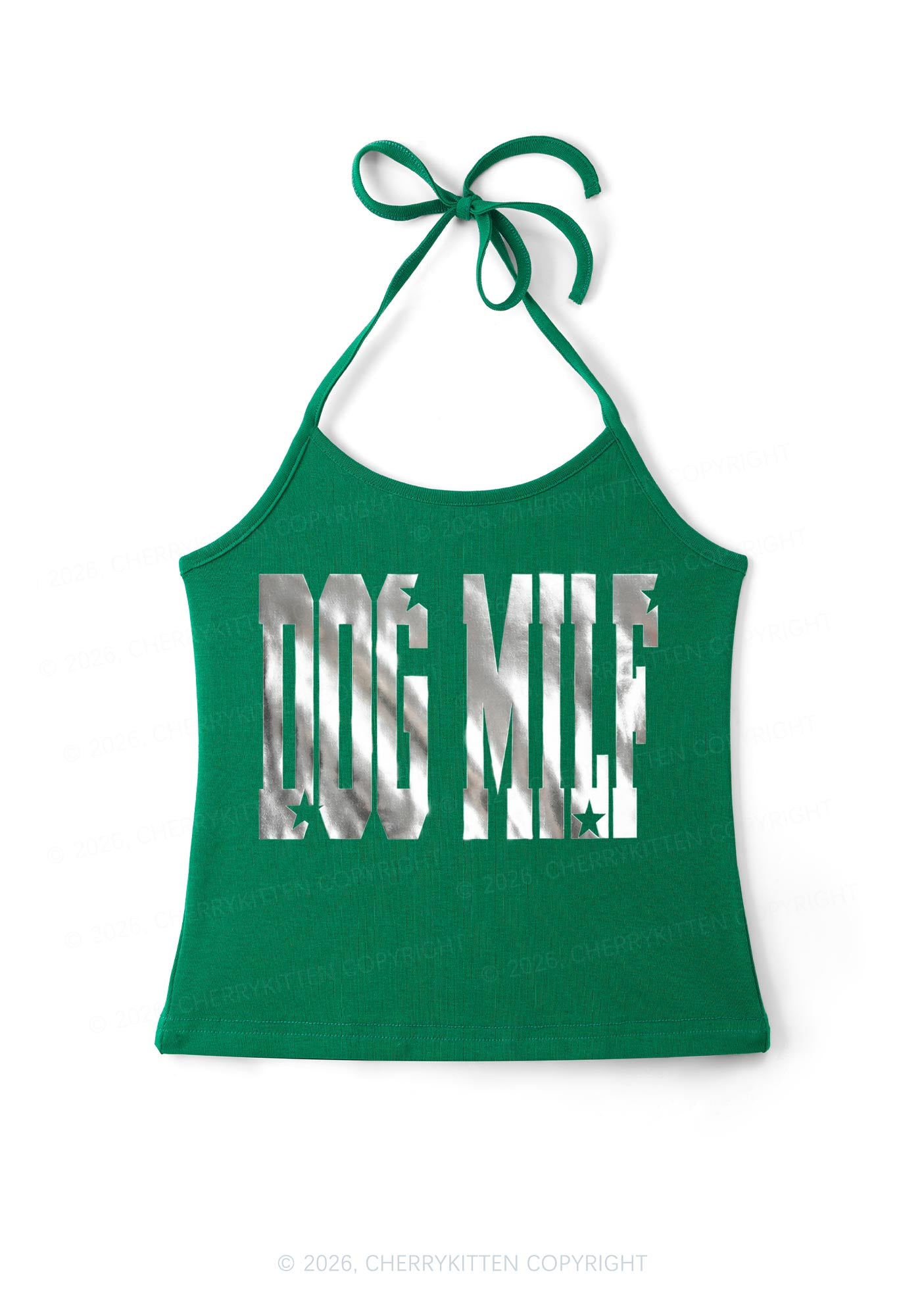 Dog Mxxf Silver Foil Printed Y2K Halter Neck Cami Cherrykitten