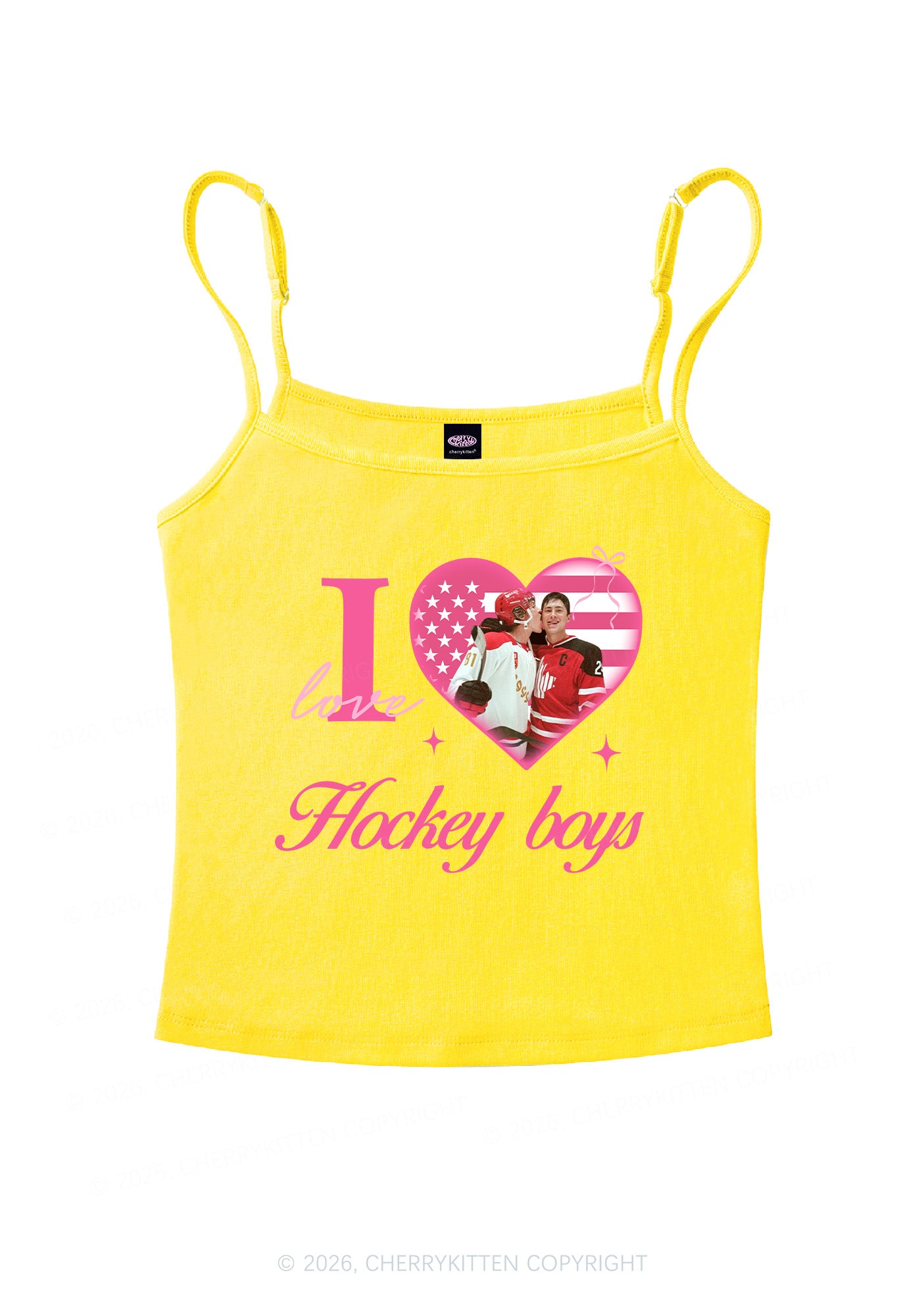 I Love US Hockey Boys HR Y2K Spaghetti Strap Cami Cherrykitten