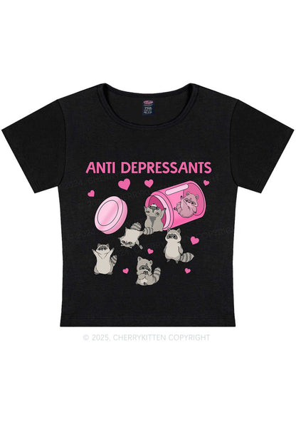 Anti Depressants Raccoon Y2K Baby Tee Cherrykitten