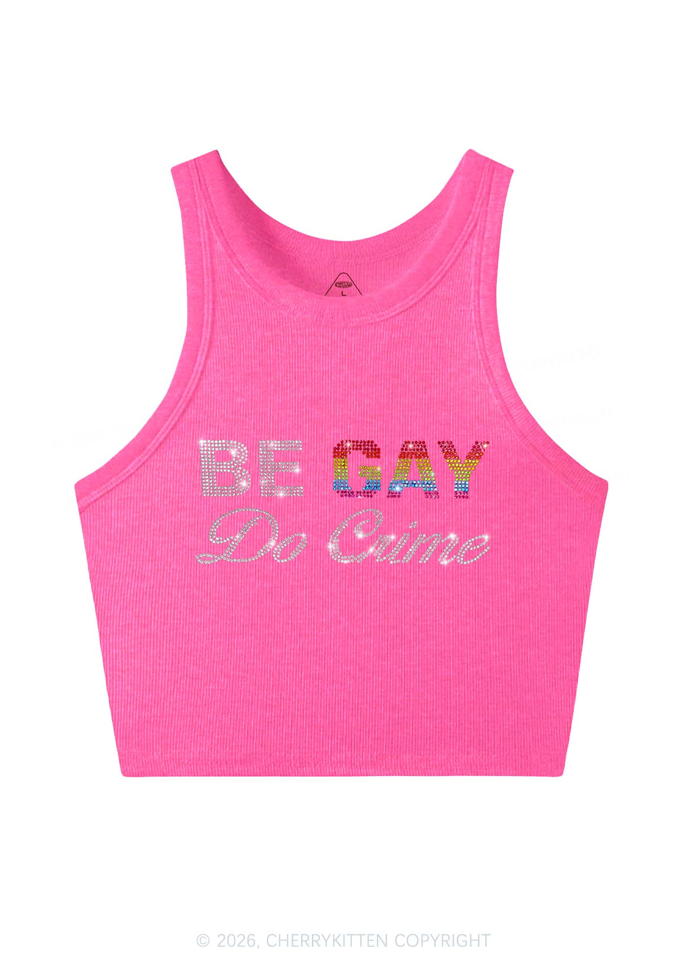 Rhinestone Be Gay Do Crime Pride Y2K Crop Tank Top Cherrykitten