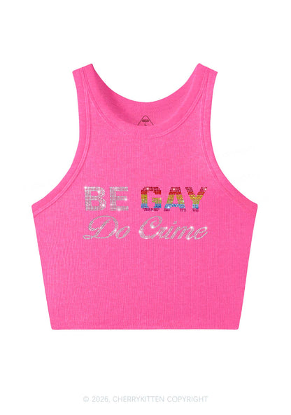 Rhinestone Be Gay Do Crime Pride Y2K Crop Tank Top Cherrykitten