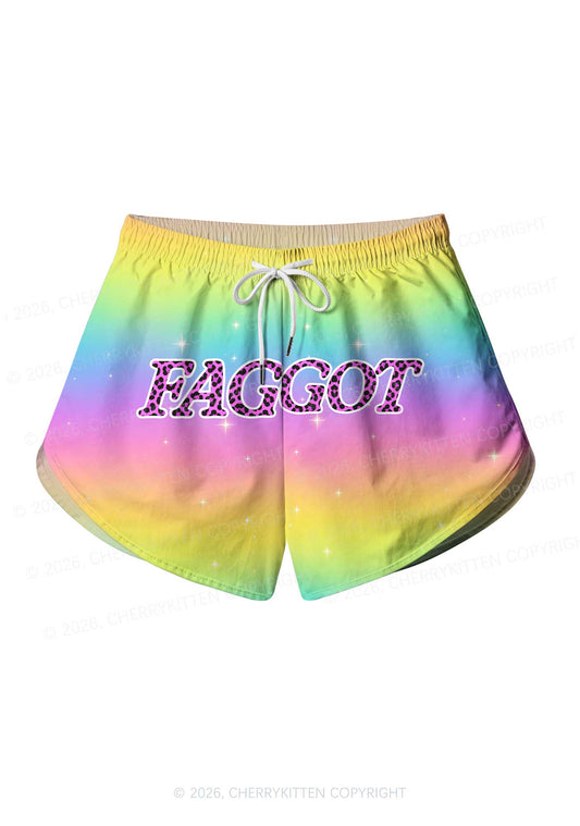 Rainbow Faggot Pride Y2K Print Men Beach Shorts Cherrykitten