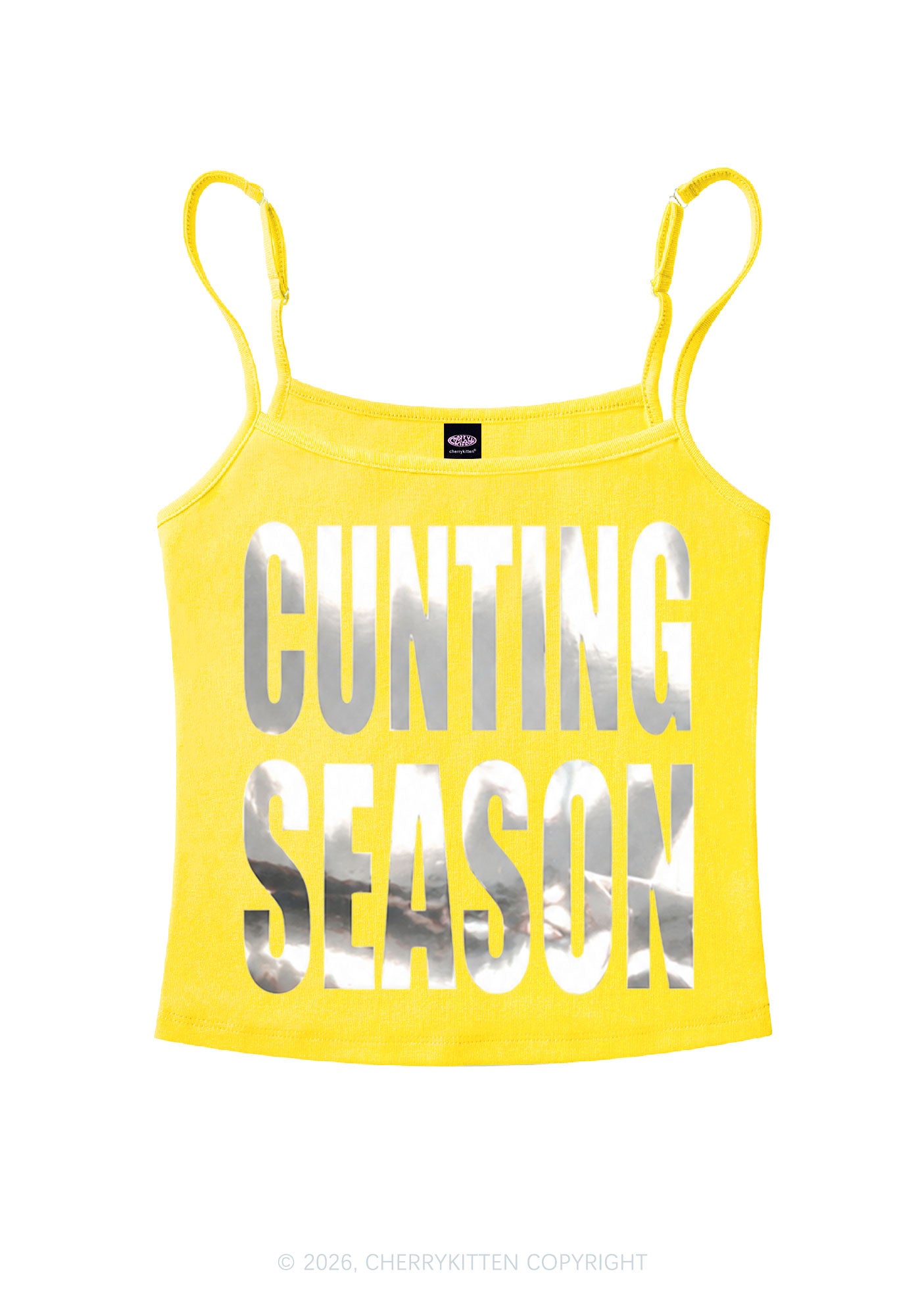 Cxxting Season Silver Foil Printed Y2K Spaghetti Strap Cami Cherrykitten