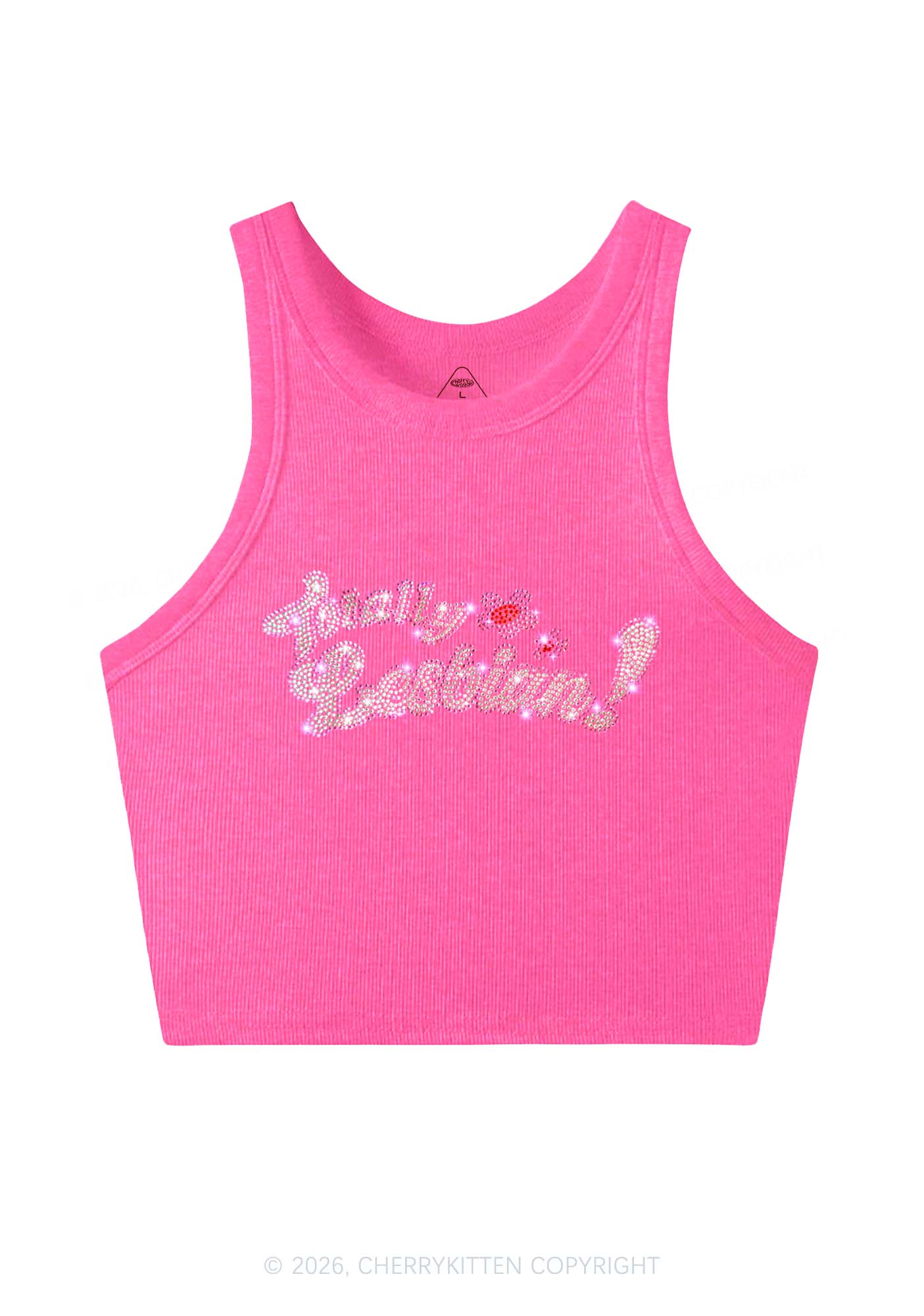 Rhinestone Totally Lesbian Pride Y2K Crop Tank Top Cherrykitten