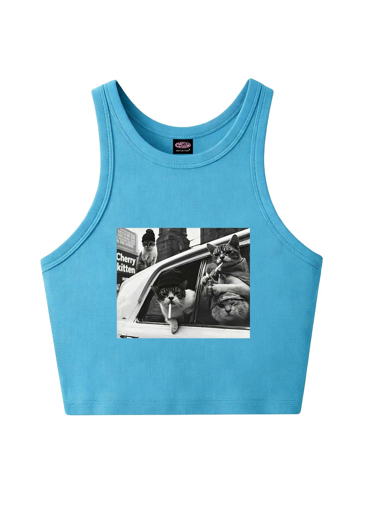 Cats Smoke In Car Y2K Crop Tank Top Cherrykitten