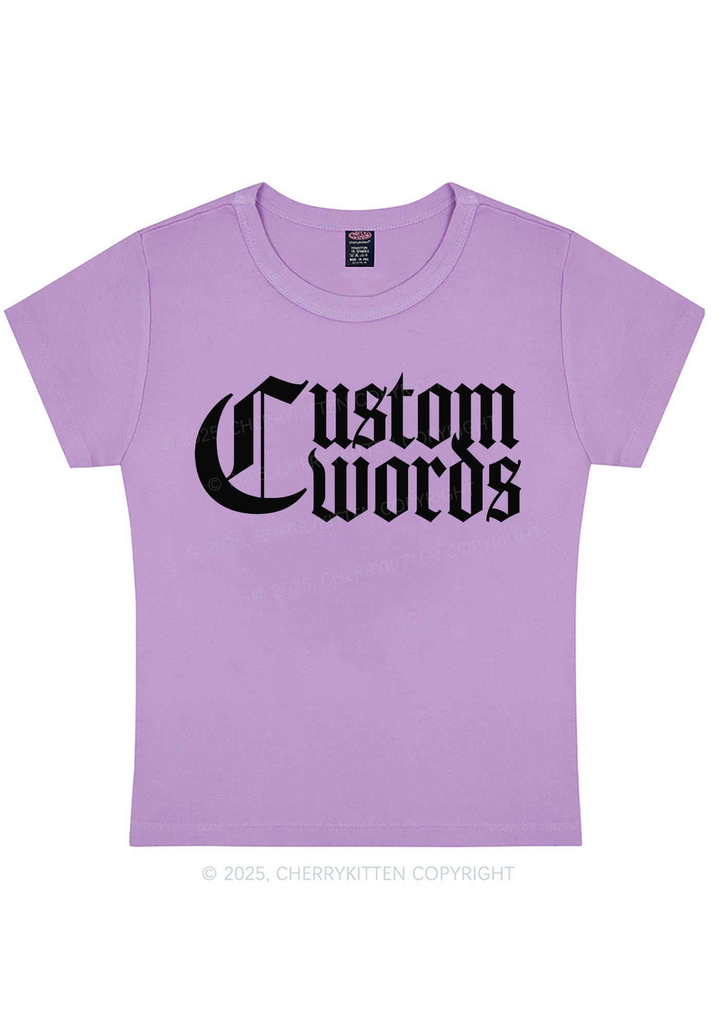 Curvy Custom Text Gothic Font Y2K Baby Tee Cherrykitten