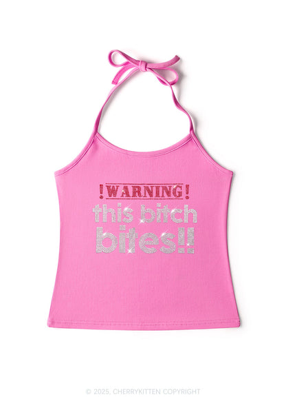 Rhinestone This Bxxch Bites Y2K Halter Neck Cami Cherrykitten
