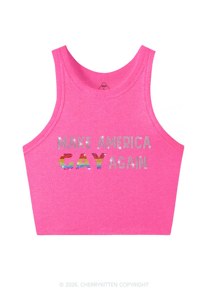 Rhinestone Make America Gay Again Pride Y2K Crop Tank Top Cherrykitten