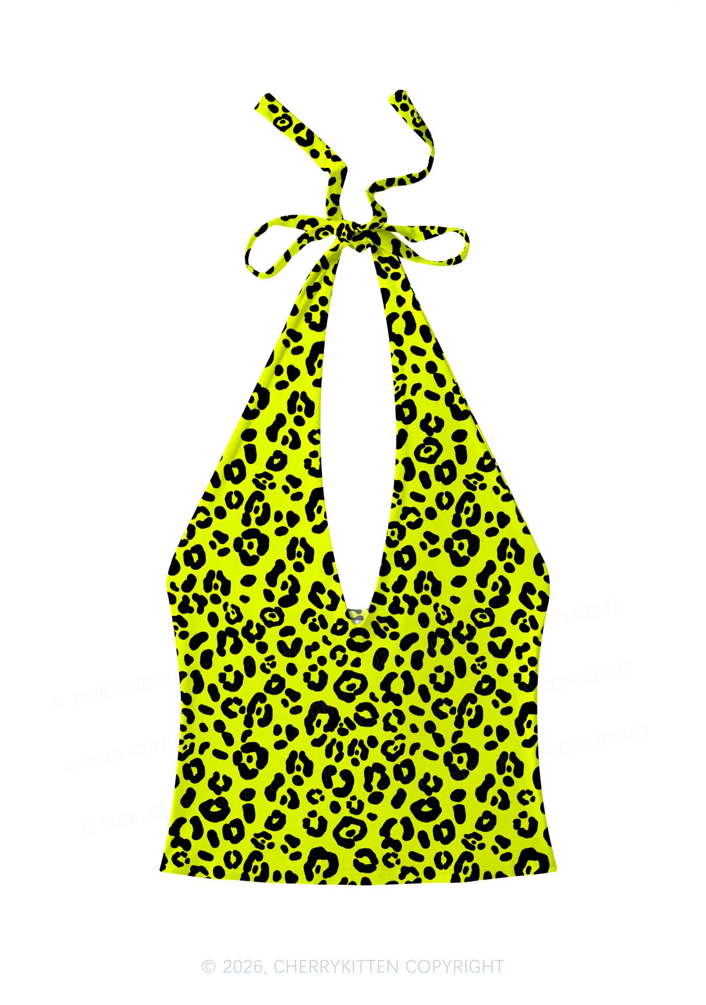 Neon Leopard Y2K Print Halter Deep V Neck Cami Cherrykitten
